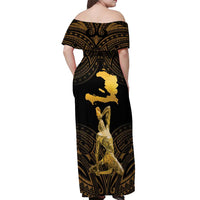 Haitian Negre Marron 1804 Off Shoulder Maxi Dress Gold Polynesian Pattern LT9 - Polynesian Pride