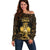 Haitian Negre Marron 1804 Off Shoulder Sweater Gold Polynesian Pattern