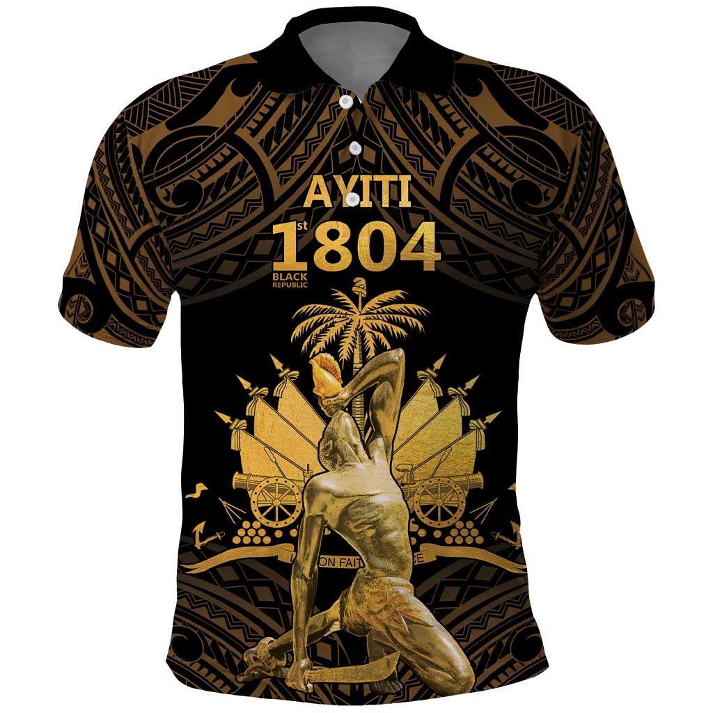 Haitian Negre Marron 1804 Polo Shirt Gold Polynesian Pattern LT9 Gold - Polynesian Pride