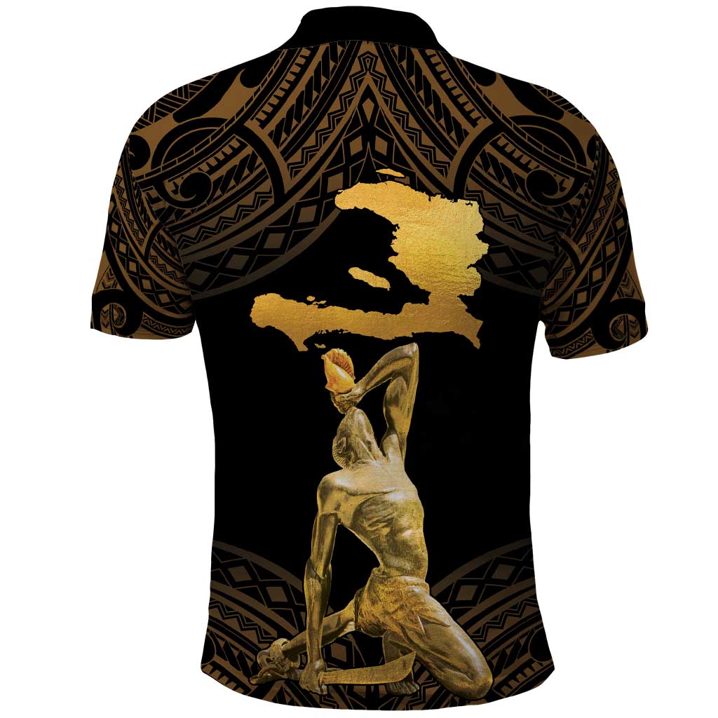 Haitian Negre Marron 1804 Polo Shirt Gold Polynesian Pattern LT9 - Polynesian Pride