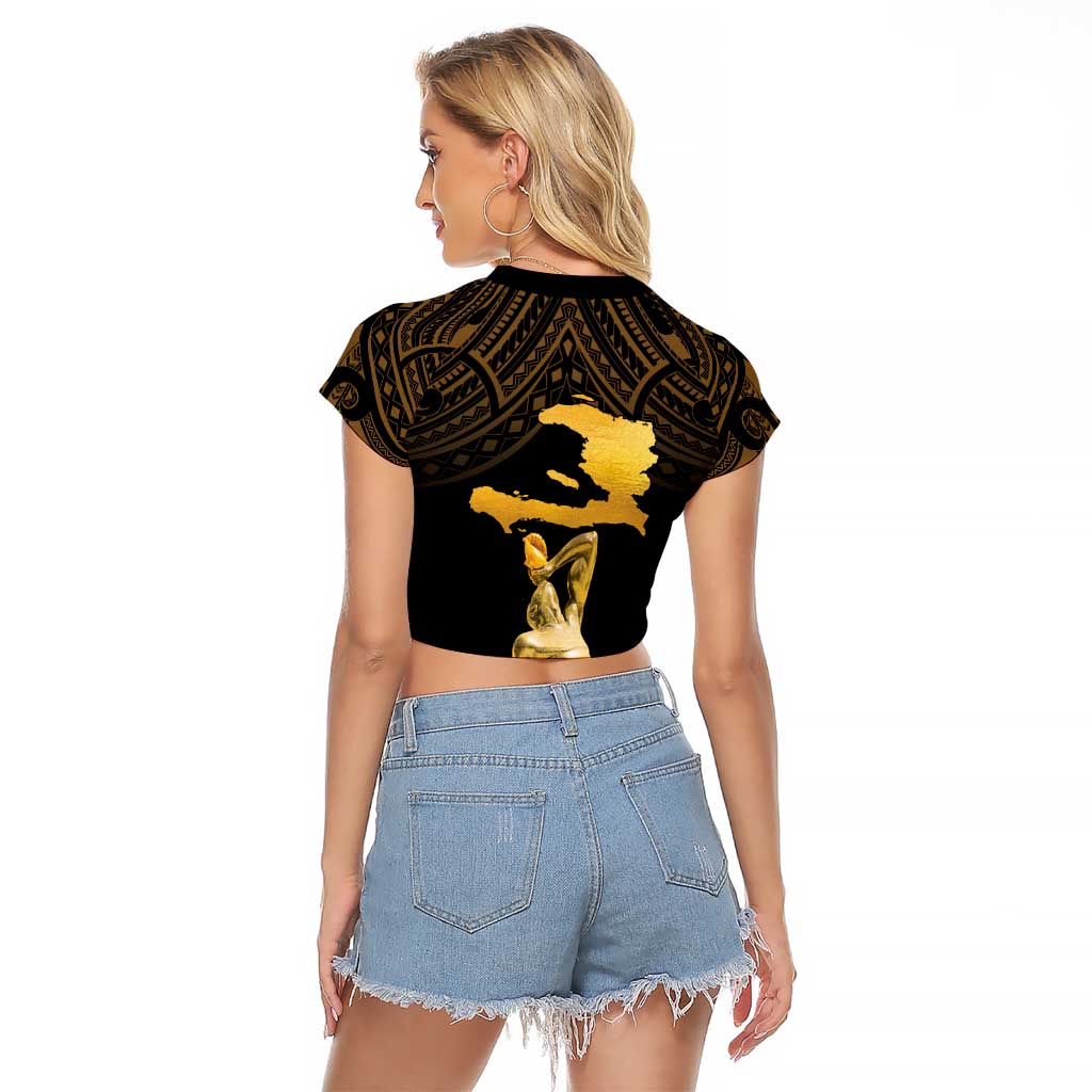 Haitian Negre Marron 1804 Raglan Cropped T Shirt Gold Polynesian Pattern LT9 - Polynesian Pride