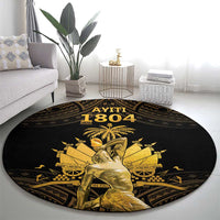 Haitian Negre Marron 1804 Round Carpet Gold Polynesian Pattern
