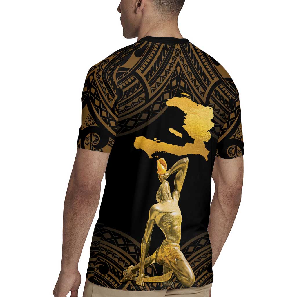 Haitian Negre Marron 1804 Rugby Jersey Gold Polynesian Pattern LT9 - Polynesian Pride