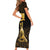 Haitian Negre Marron 1804 Short Sleeve Bodycon Dress Gold Polynesian Pattern