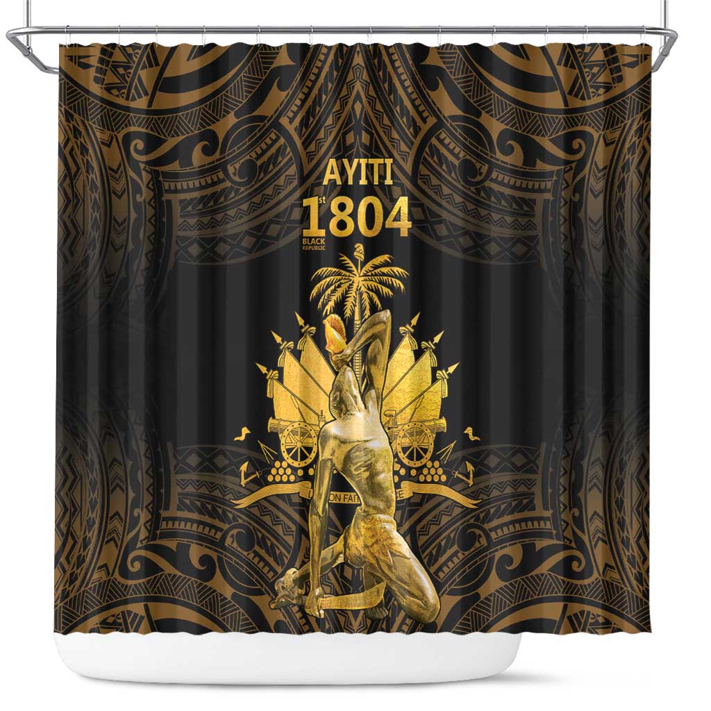 Haitian Negre Marron 1804 Shower Curtain Gold Polynesian Pattern