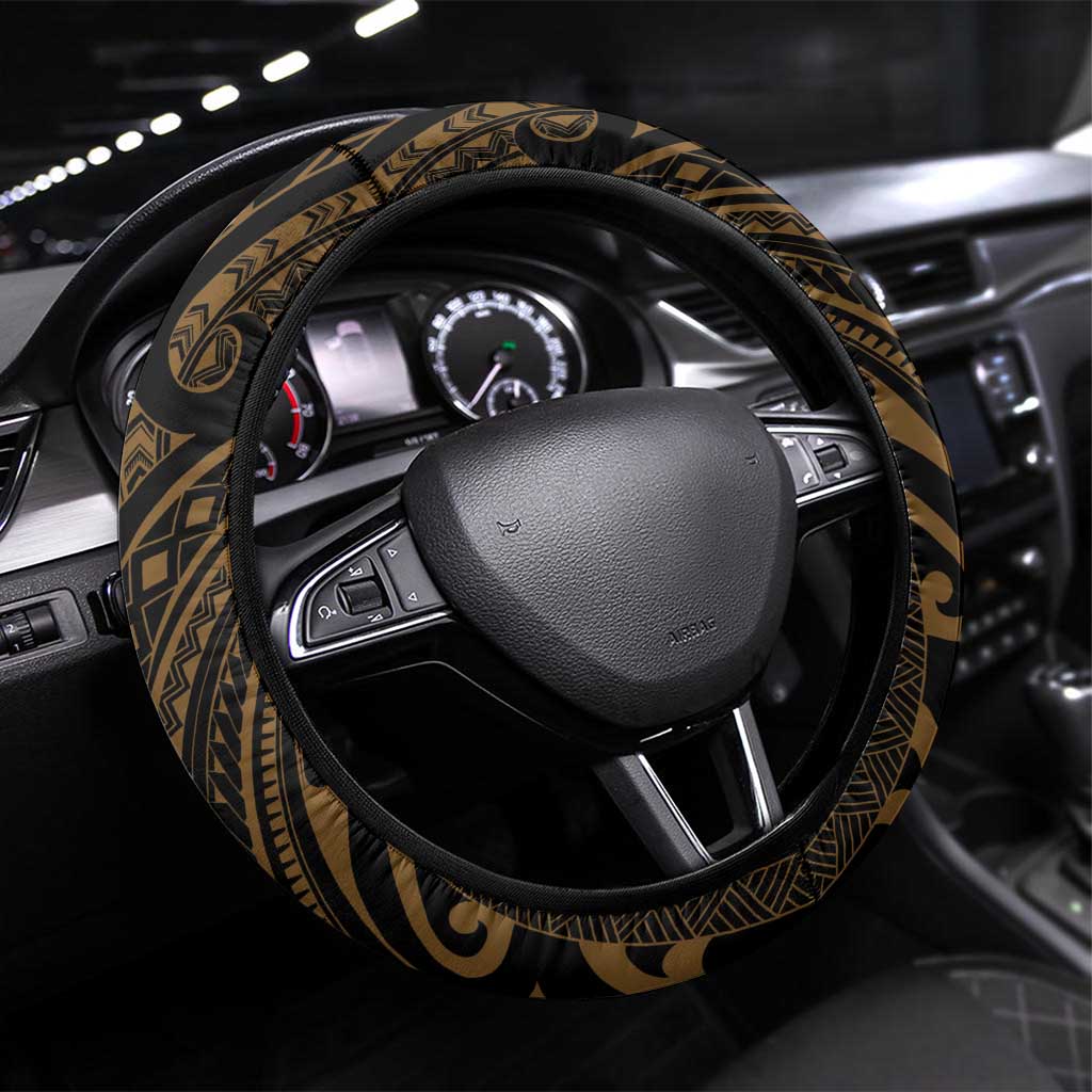 Haitian Negre Marron 1804 Steering Wheel Cover Gold Polynesian Pattern