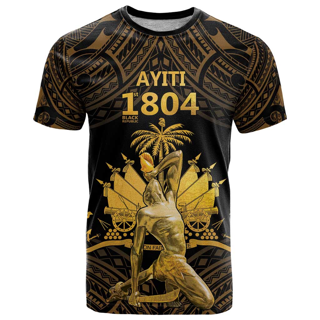 Haitian Negre Marron 1804 T Shirt Gold Polynesian Pattern