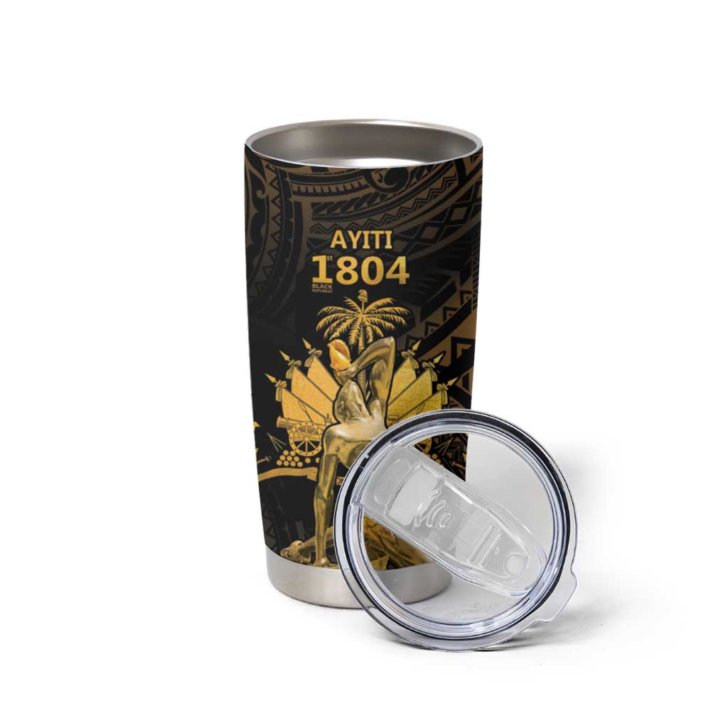 Haitian Negre Marron 1804 Tumbler Cup Gold Polynesian Pattern