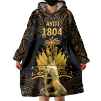 Haitian Negre Marron 1804 Wearable Blanket Hoodie Gold Polynesian Pattern