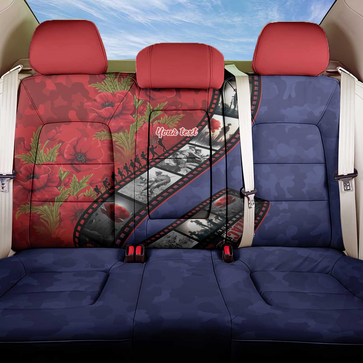 Personalised ANZAC Spirit 1915-2026 Filmstrip Tribute Back Car Seat Cover Lest We Forget 25 April LT9 One Size Red - Polynesian Pride