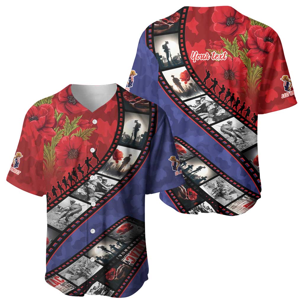 Personalised ANZAC Spirit 1915-2026 Filmstrip Tribute Baseball Jersey Lest We Forget 25 April LT9 - Polynesian Pride
