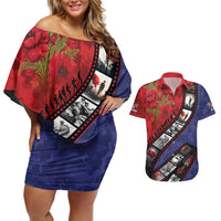 Personalised ANZAC Spirit 1915-2026 Filmstrip Tribute Couples Matching Off Shoulder Short Dress and Hawaiian Shirt Lest We Forget 25 April LT9 Red - Polynesian Pride