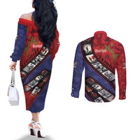 Personalised ANZAC Spirit 1915-2026 Filmstrip Tribute Couples Matching Off The Shoulder Long Sleeve Dress and Long Sleeve Button Shirt Lest We Forget 25 April LT9 - Polynesian Pride