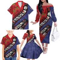 Personalised ANZAC Spirit 1915-2026 Filmstrip Tribute Family Matching Off The Shoulder Long Sleeve Dress and Hawaiian Shirt Lest We Forget 25 April LT9 - Polynesian Pride