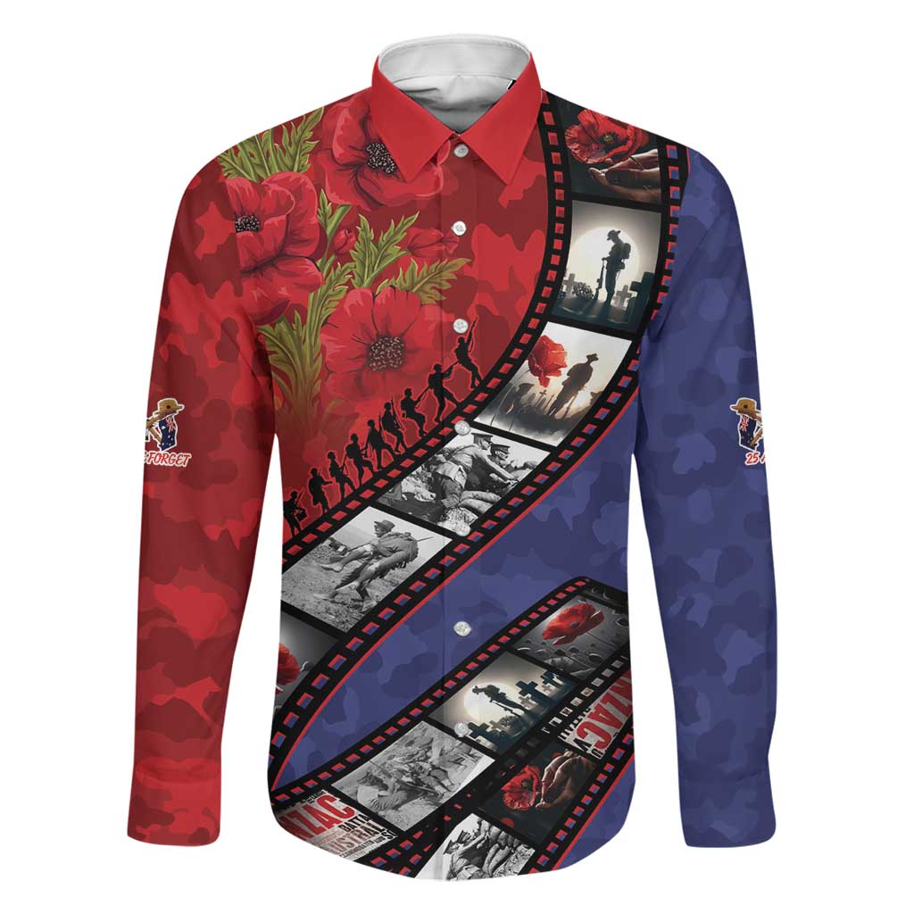 Personalised ANZAC Spirit 1915-2026 Filmstrip Tribute Family Matching Off The Shoulder Long Sleeve Dress and Hawaiian Shirt Lest We Forget 25 April LT9 Dad's Shirt - Long Sleeve Red - Polynesian Pride