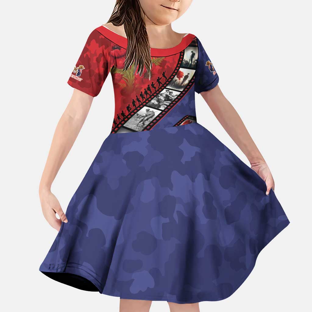 Personalised ANZAC Spirit 1915-2026 Filmstrip Tribute Family Matching Off Shoulder Short Dress and Hawaiian Shirt Lest We Forget 25 April LT9 Daughter's Dress Red - Polynesian Pride
