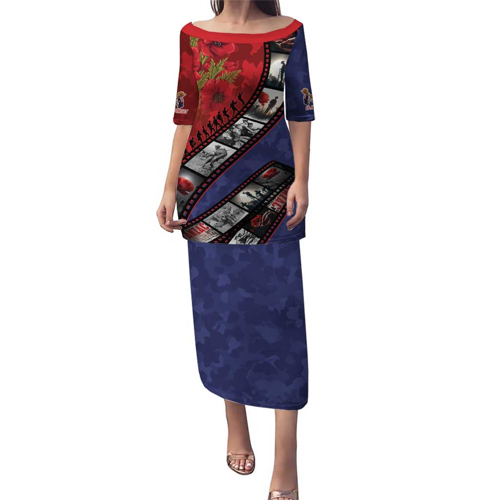 Personalised ANZAC Spirit 1915-2026 Filmstrip Tribute Family Matching Puletasi and Hawaiian Shirt Lest We Forget 25 April LT9 Mom's Dress Red - Polynesian Pride