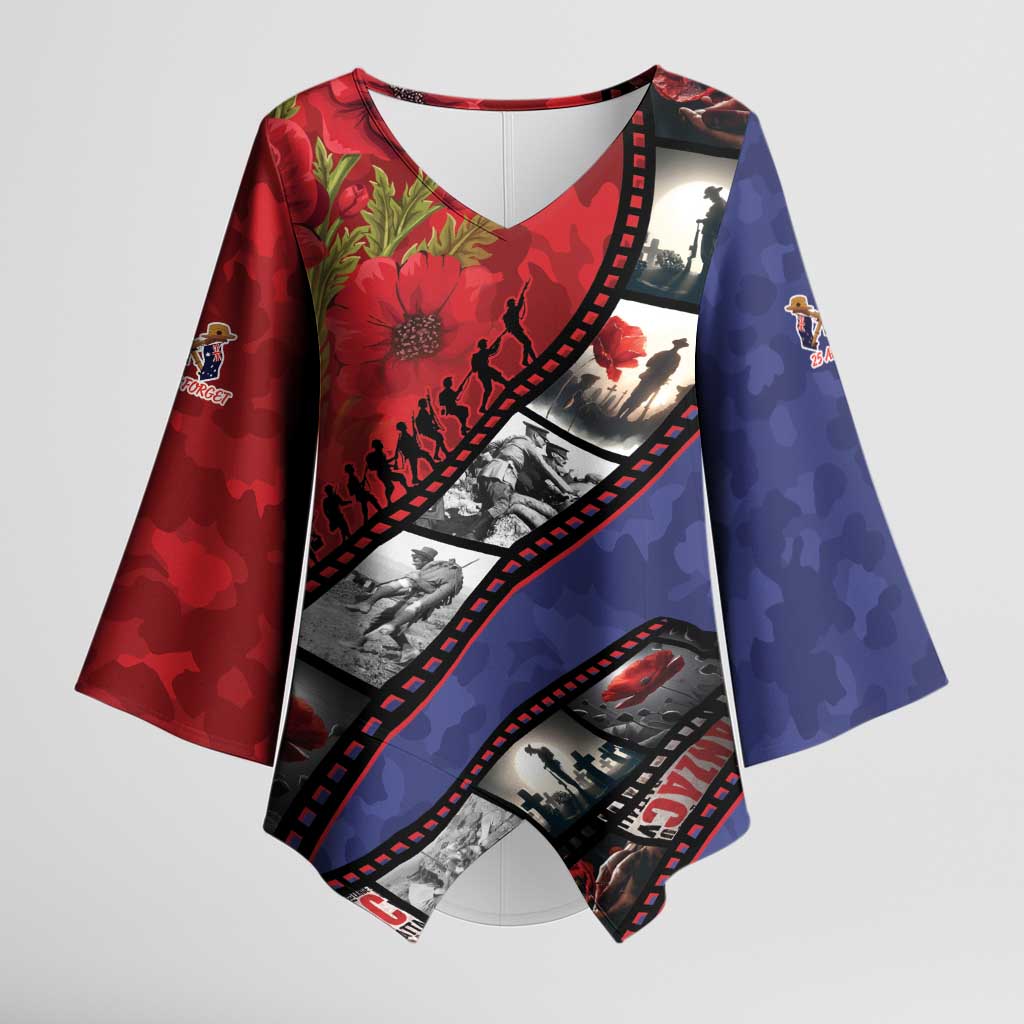 Personalised ANZAC Spirit 1915-2026 Filmstrip Tribute Kimono Sleeve Blouse Lest We Forget 25 April LT9 Female Red - Polynesian Pride