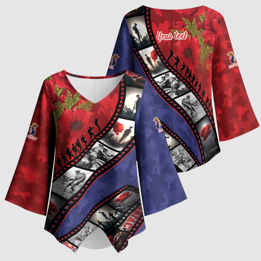 Personalised ANZAC Spirit 1915-2026 Filmstrip Tribute Kimono Sleeve Blouse Lest We Forget 25 April LT9 - Polynesian Pride