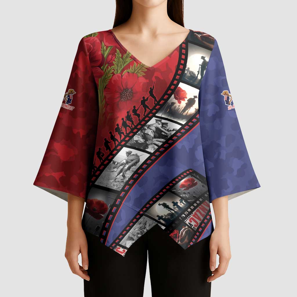 Personalised ANZAC Spirit 1915-2026 Filmstrip Tribute Kimono Sleeve Blouse Lest We Forget 25 April LT9 - Polynesian Pride