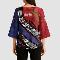 Personalised ANZAC Spirit 1915-2026 Filmstrip Tribute Kimono Sleeve Blouse Lest We Forget 25 April LT9 - Polynesian Pride
