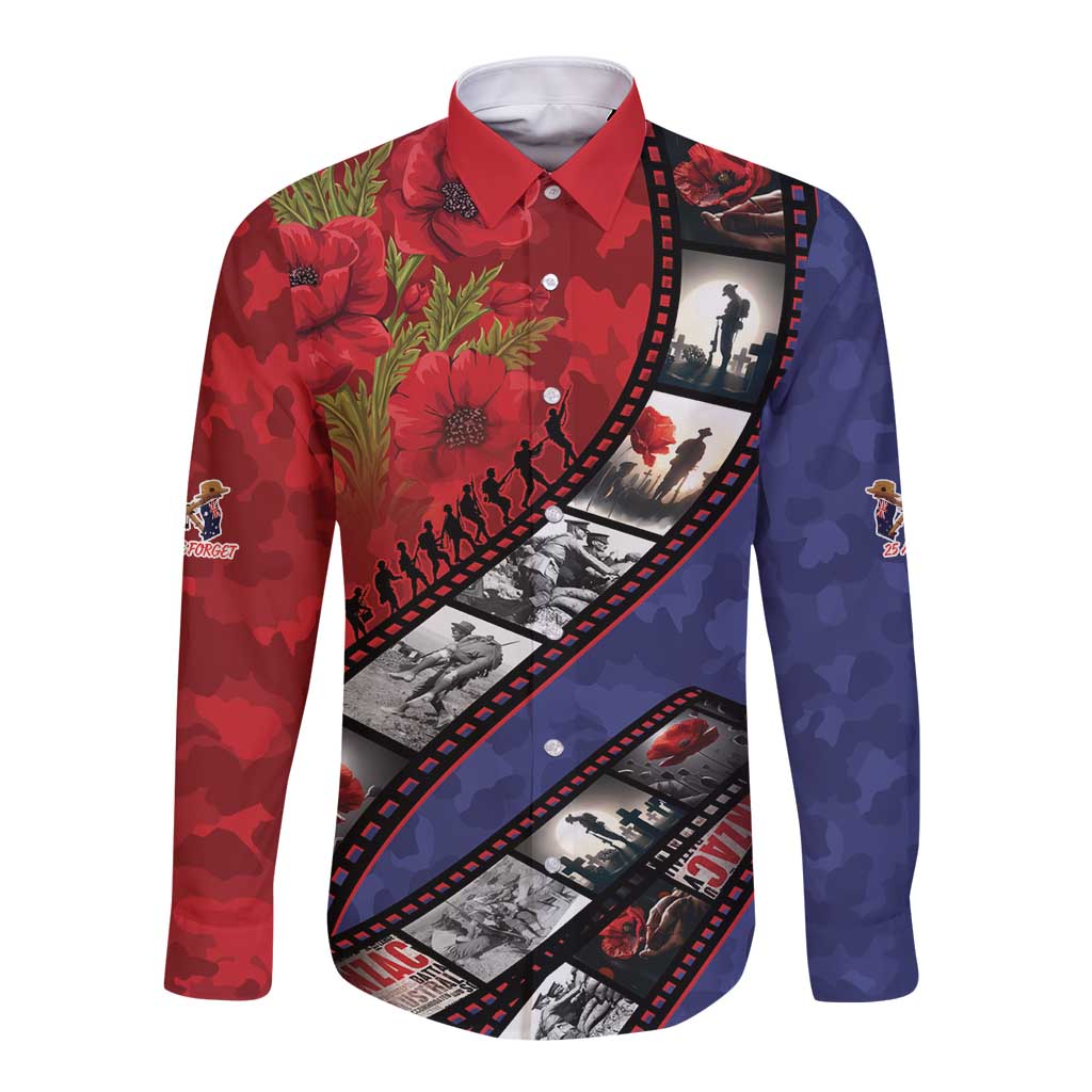 Personalised ANZAC Spirit 1915-2026 Filmstrip Tribute Long Sleeve Button Shirt Lest We Forget 25 April