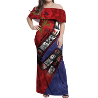 Personalised ANZAC Spirit 1915-2026 Filmstrip Tribute Off Shoulder Maxi Dress Lest We Forget 25 April LT9 Women Red - Polynesian Pride