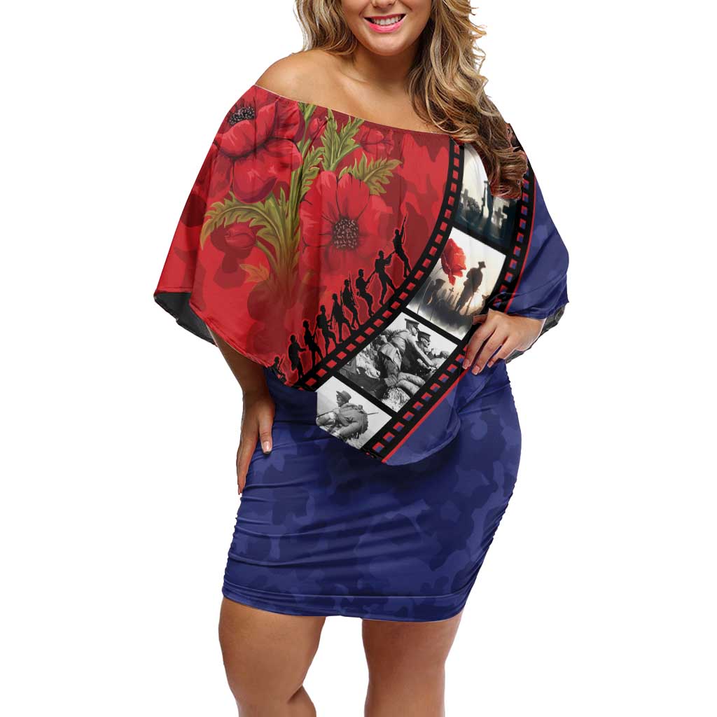Personalised ANZAC Spirit 1915-2026 Filmstrip Tribute Off Shoulder Short Dress Lest We Forget 25 April LT9 Women Red - Polynesian Pride
