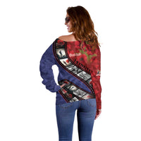 Personalised ANZAC Spirit 1915-2026 Filmstrip Tribute Off Shoulder Sweater Lest We Forget 25 April LT9 - Polynesian Pride