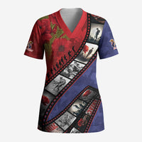Personalised ANZAC Spirit 1915-2026 Filmstrip Tribute Scrub Top Lest We Forget 25 April LT9 Adult Red - Polynesian Pride