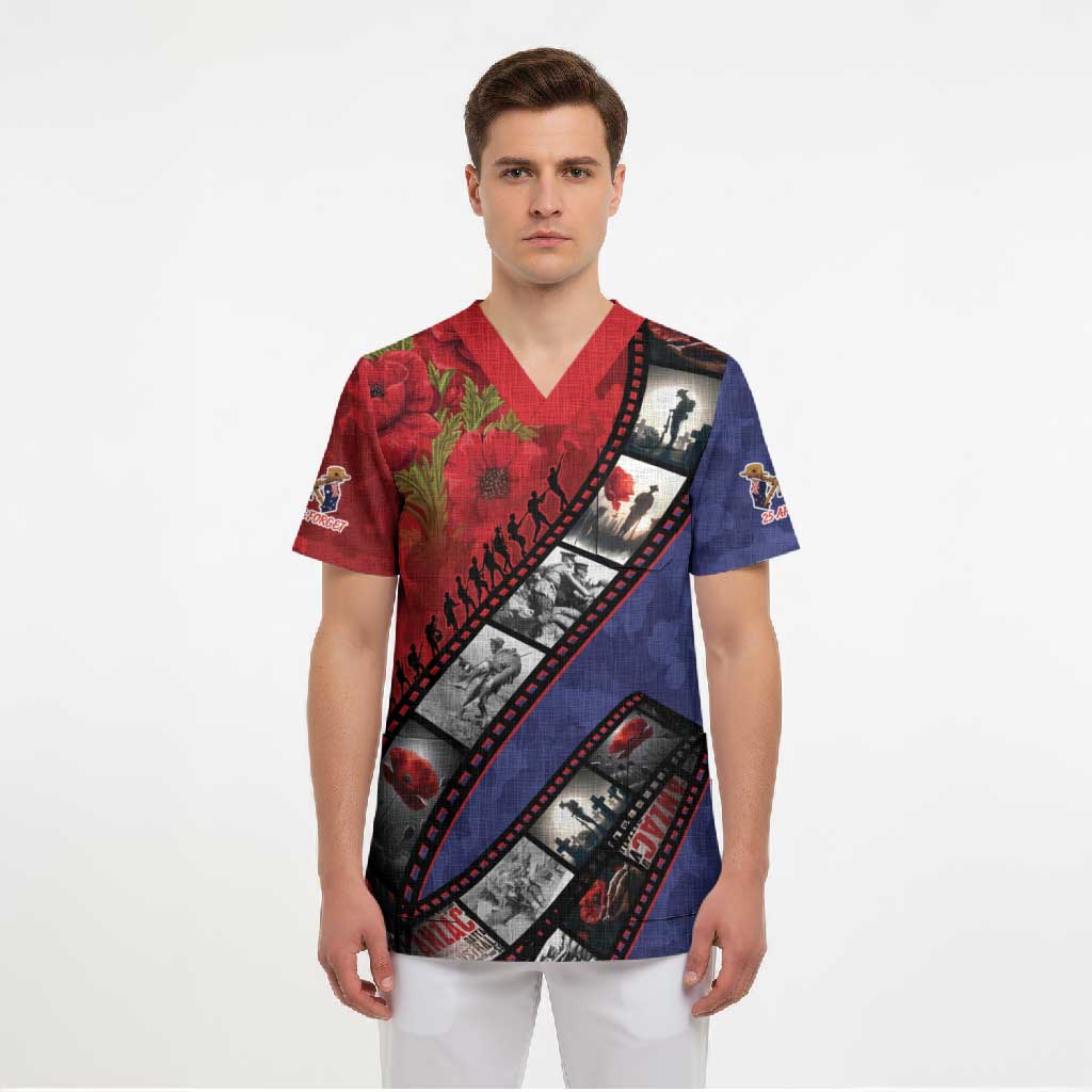 Personalised ANZAC Spirit 1915-2026 Filmstrip Tribute Scrub Top Lest We Forget 25 April LT9 - Polynesian Pride