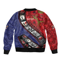 Personalised ANZAC Spirit 1915-2026 Filmstrip Tribute Sleeve Zip Bomber Jacket Lest We Forget 25 April LT9 - Polynesian Pride