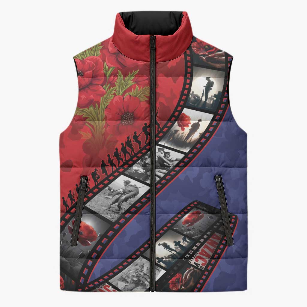 Personalised ANZAC Spirit 1915-2026 Filmstrip Tribute Sleeveless Puffer Jacket Lest We Forget 25 April LT9 Unisex Red - Polynesian Pride