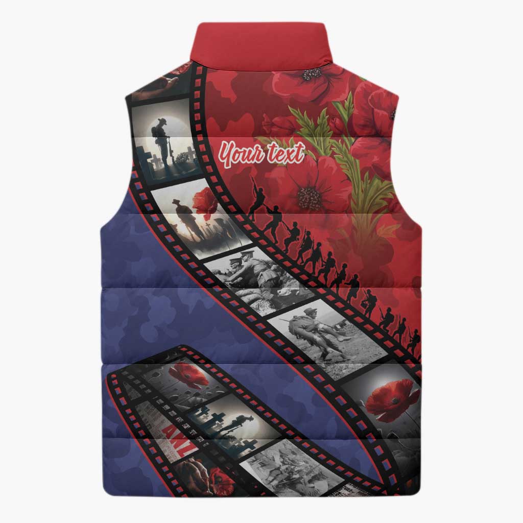 Personalised ANZAC Spirit 1915-2026 Filmstrip Tribute Sleeveless Puffer Jacket Lest We Forget 25 April LT9 - Polynesian Pride