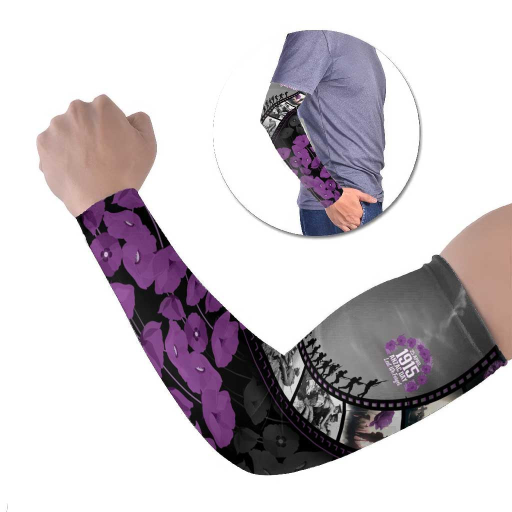 Personalised Remembering ANZAC Lest We Forget Arm Sleeves Vintage Film Frame Memorial Purple Poppy LT9 Set of 2 Purple - Polynesian Pride