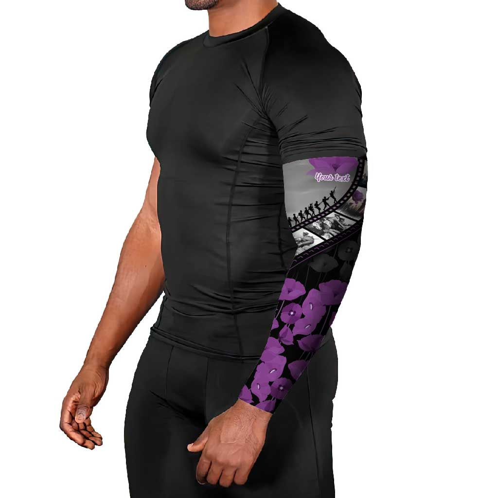 Personalised Remembering ANZAC Lest We Forget Arm Sleeves Vintage Film Frame Memorial Purple Poppy LT9 - Polynesian Pride