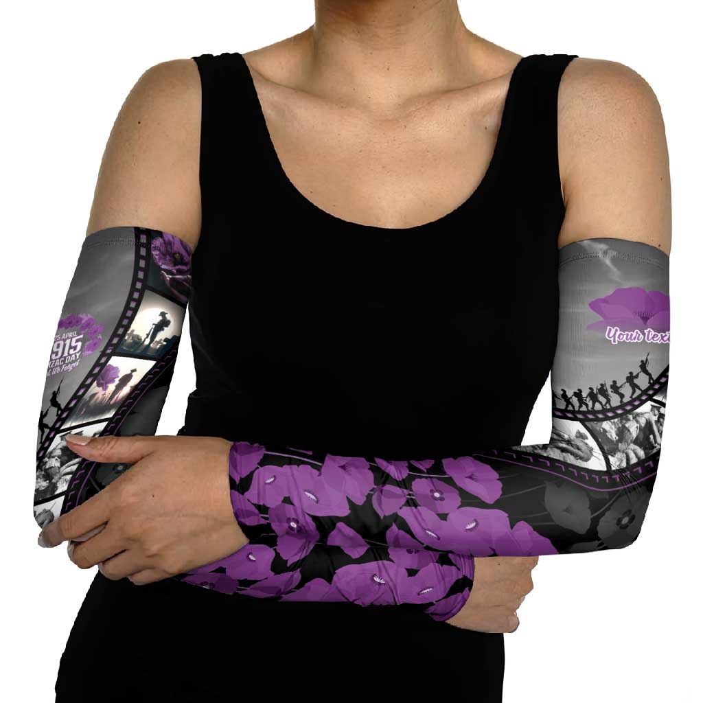 Personalised Remembering ANZAC Lest We Forget Arm Sleeves Vintage Film Frame Memorial Purple Poppy LT9 - Polynesian Pride
