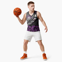 Personalised Remembering ANZAC Lest We Forget Basketball Jersey Vintage Film Frame Memorial Purple Poppy