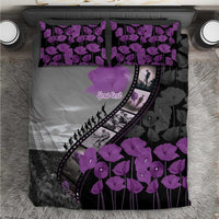 Personalised Remembering ANZAC Lest We Forget Bedding Set Vintage Film Frame Memorial Purple Poppy