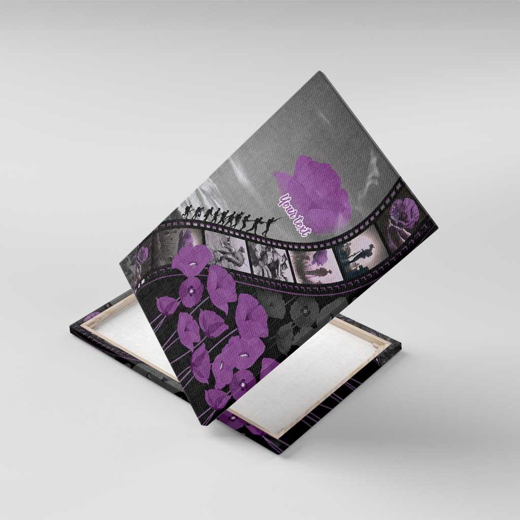 Personalised Remembering ANZAC Lest We Forget Canvas Wall Art Vintage Film Frame Memorial Purple Poppy LT9 With Frame Purple - Polynesian Pride