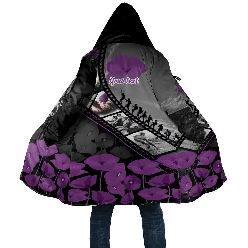 Personalised Remembering ANZAC Lest We Forget Cloak Vintage Film Frame Memorial Purple Poppy