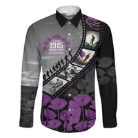Personalised Remembering ANZAC Lest We Forget Family Matching Off Shoulder Maxi Dress and Hawaiian Shirt Vintage Film Frame Memorial Purple Poppy LT9 Dad's Shirt - Long Sleeve Purple - Polynesian Pride