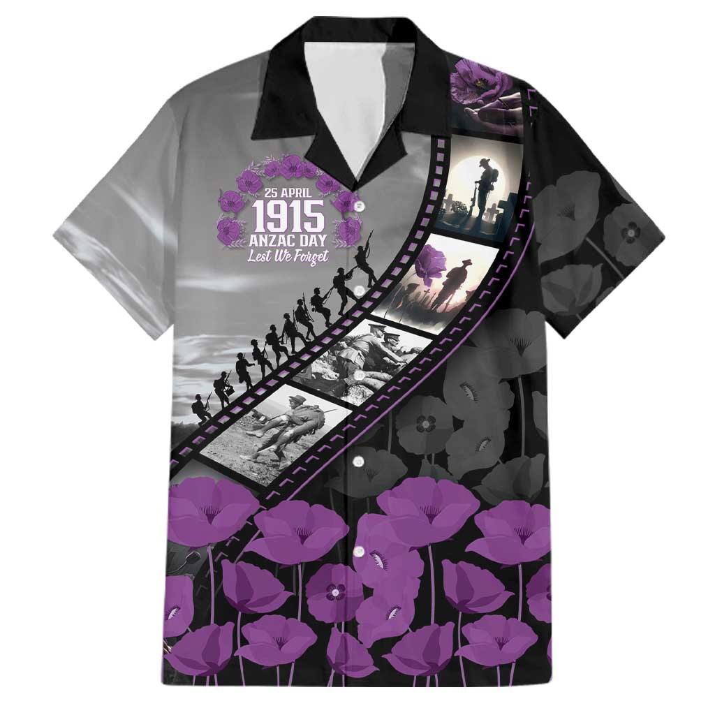 Personalised Remembering ANZAC Lest We Forget Family Matching Summer Maxi Dress and Hawaiian Shirt Vintage Film Frame Memorial Purple Poppy LT9 Dad's Shirt - Short Sleeve Purple - Polynesian Pride