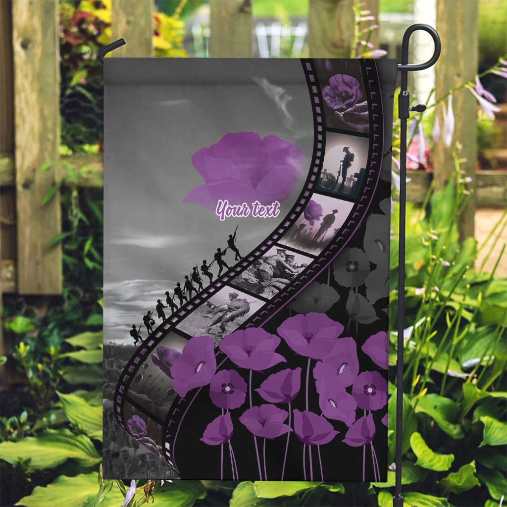 Personalised Remembering ANZAC Lest We Forget Garden Flag Vintage Film Frame Memorial Purple Poppy