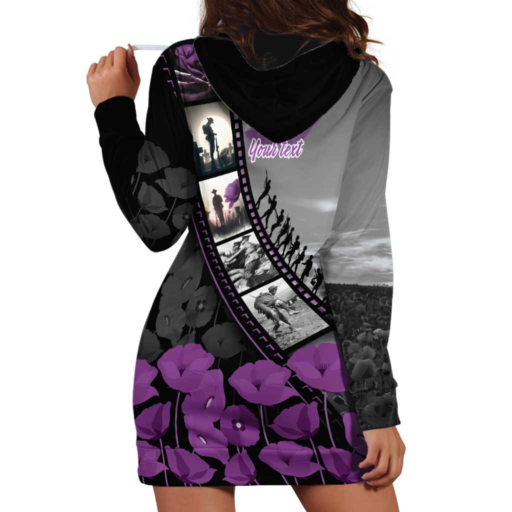 Personalised Remembering ANZAC Lest We Forget Hoodie Dress Vintage Film Frame Memorial Purple Poppy LT9 - Polynesian Pride
