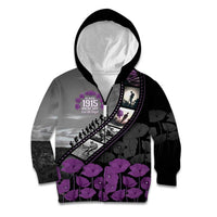 Personalised Remembering ANZAC Lest We Forget Kid Hoodie Vintage Film Frame Memorial Purple Poppy LT9 Zip Hoodie Purple - Polynesian Pride