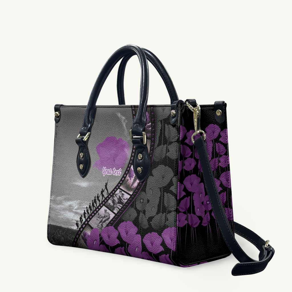 Personalised Remembering ANZAC Lest We Forget Leather Bag Vintage Film Frame Memorial Purple Poppy LT9 Purple - Polynesian Pride