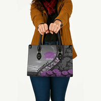 Personalised Remembering ANZAC Lest We Forget Leather Bag Vintage Film Frame Memorial Purple Poppy LT9 - Polynesian Pride