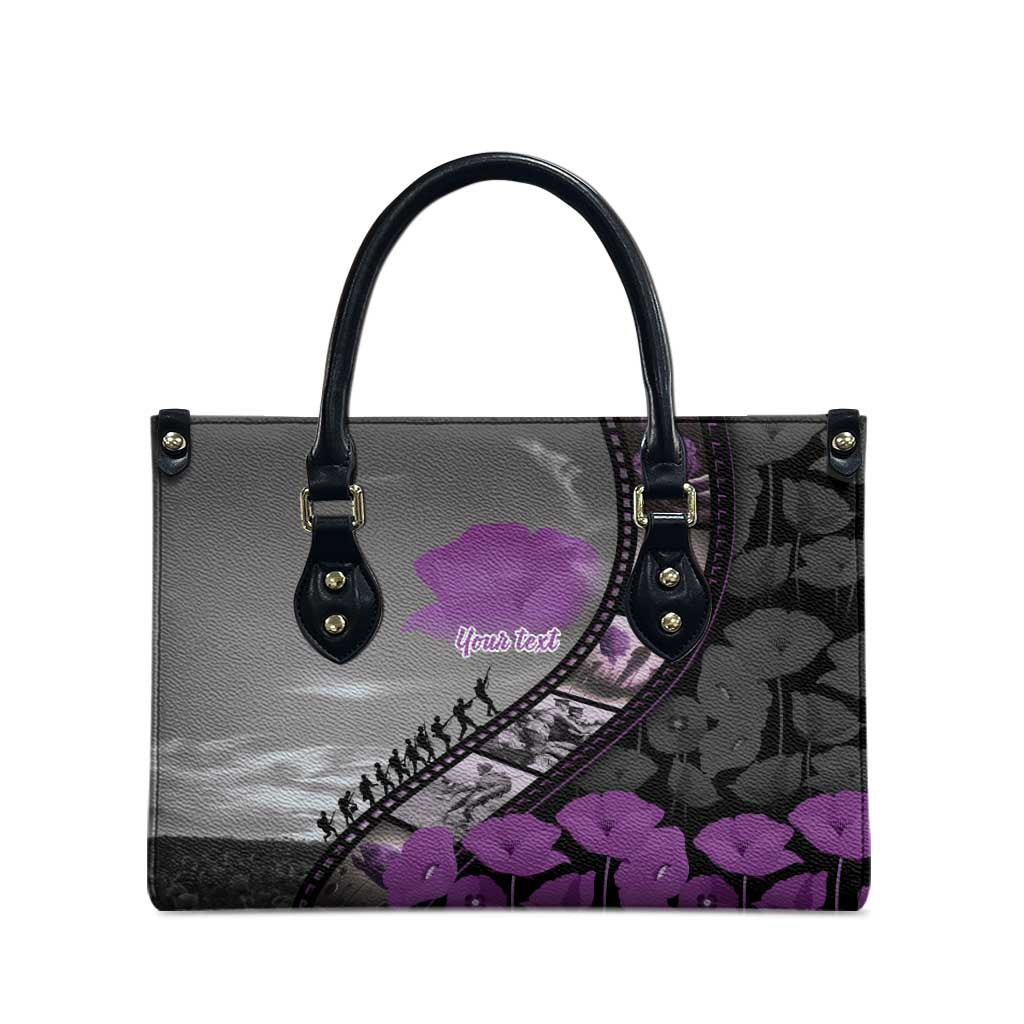 Personalised Remembering ANZAC Lest We Forget Leather Bag Vintage Film Frame Memorial Purple Poppy LT9 - Polynesian Pride