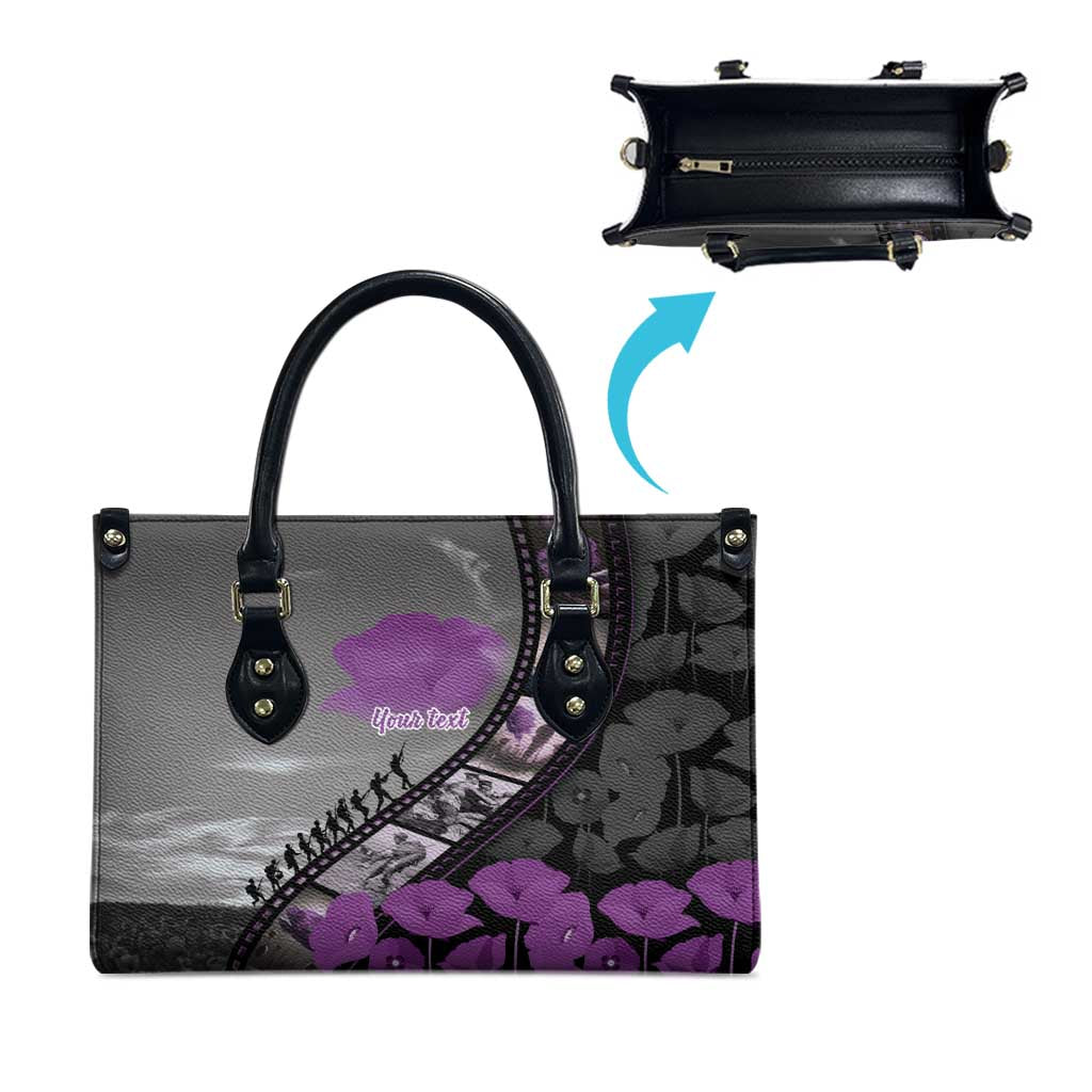 Personalised Remembering ANZAC Lest We Forget Leather Bag Vintage Film Frame Memorial Purple Poppy LT9 - Polynesian Pride